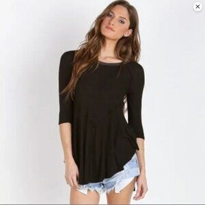 Free People Intimately Weekend Layering Long Sleeve Tee Black Knit  Size Small